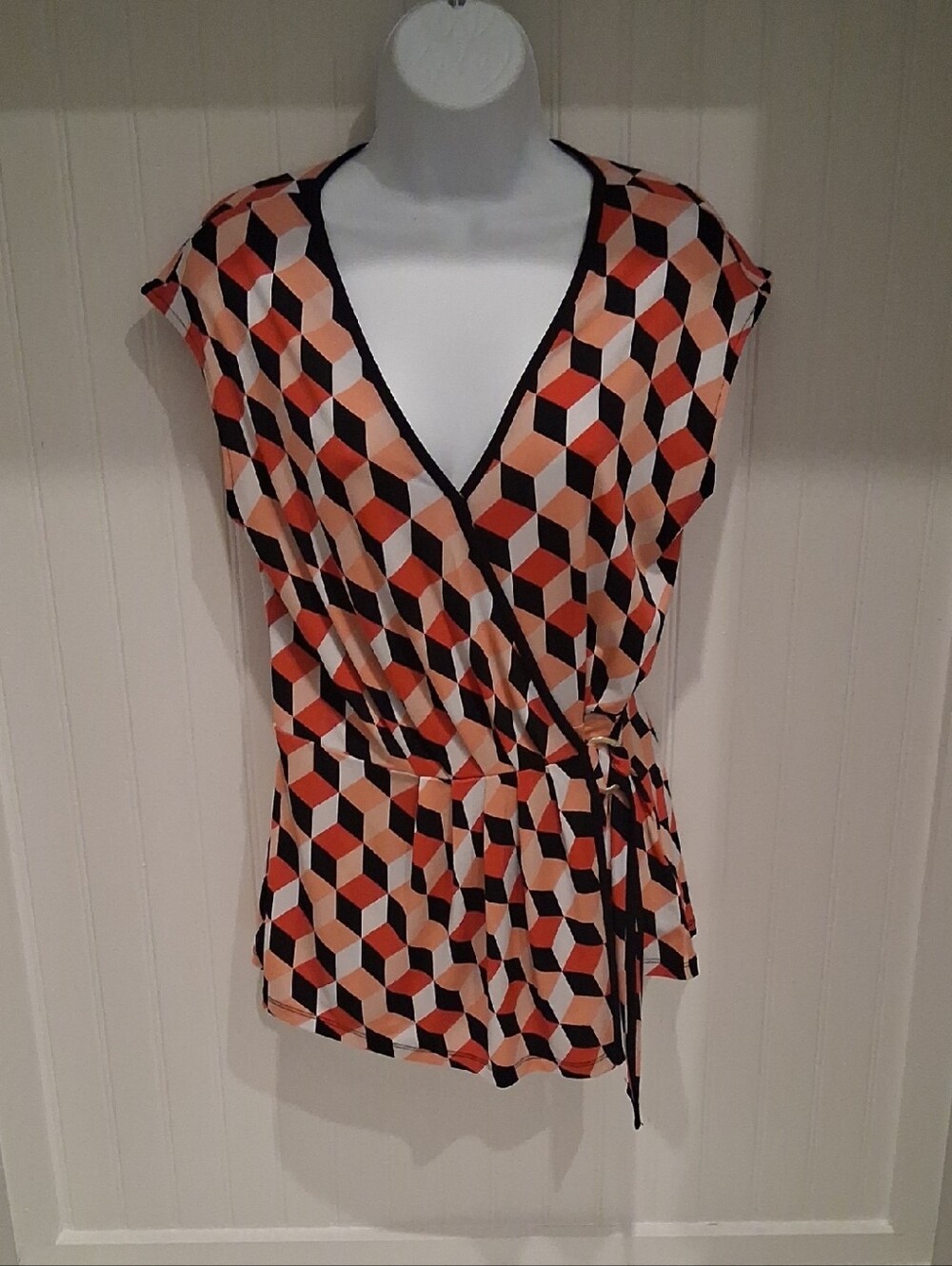 MICHAEL Michael Kors Geometric Wrap Top in Orange, Black & Cream